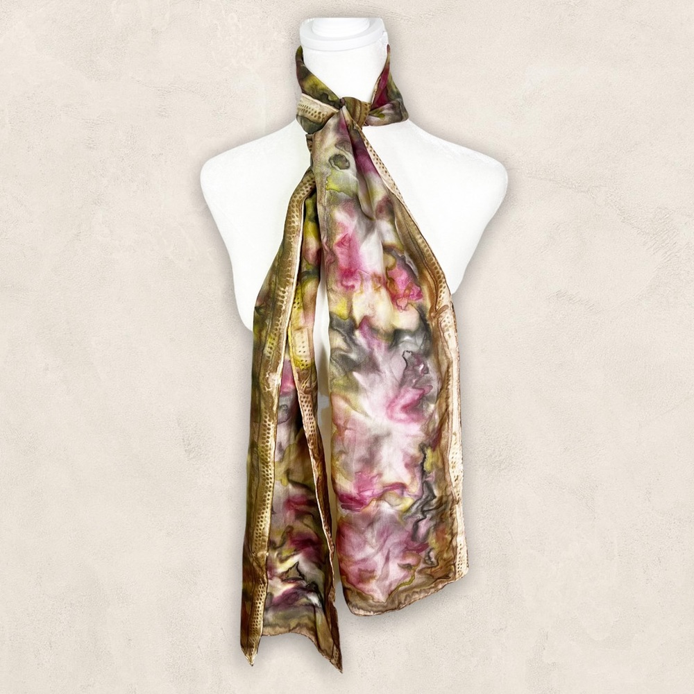 100% Silk Watercolor Floral Rectangular Semi Sheer Neck Scarf Wrap